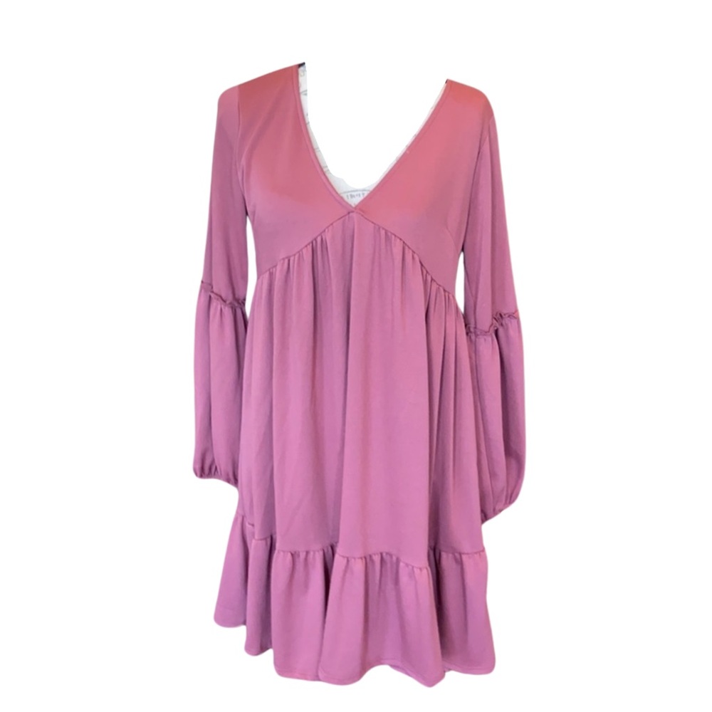 Altar'd State Pink Mauve tiered long-sleeve smock boho dress